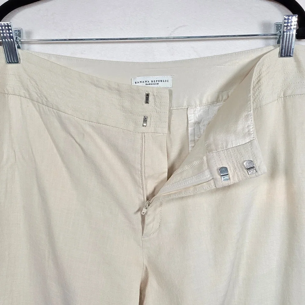 Y2K Banana Republic Harrison Linen Pants Women's 12 Cream Wide Leg Stretch